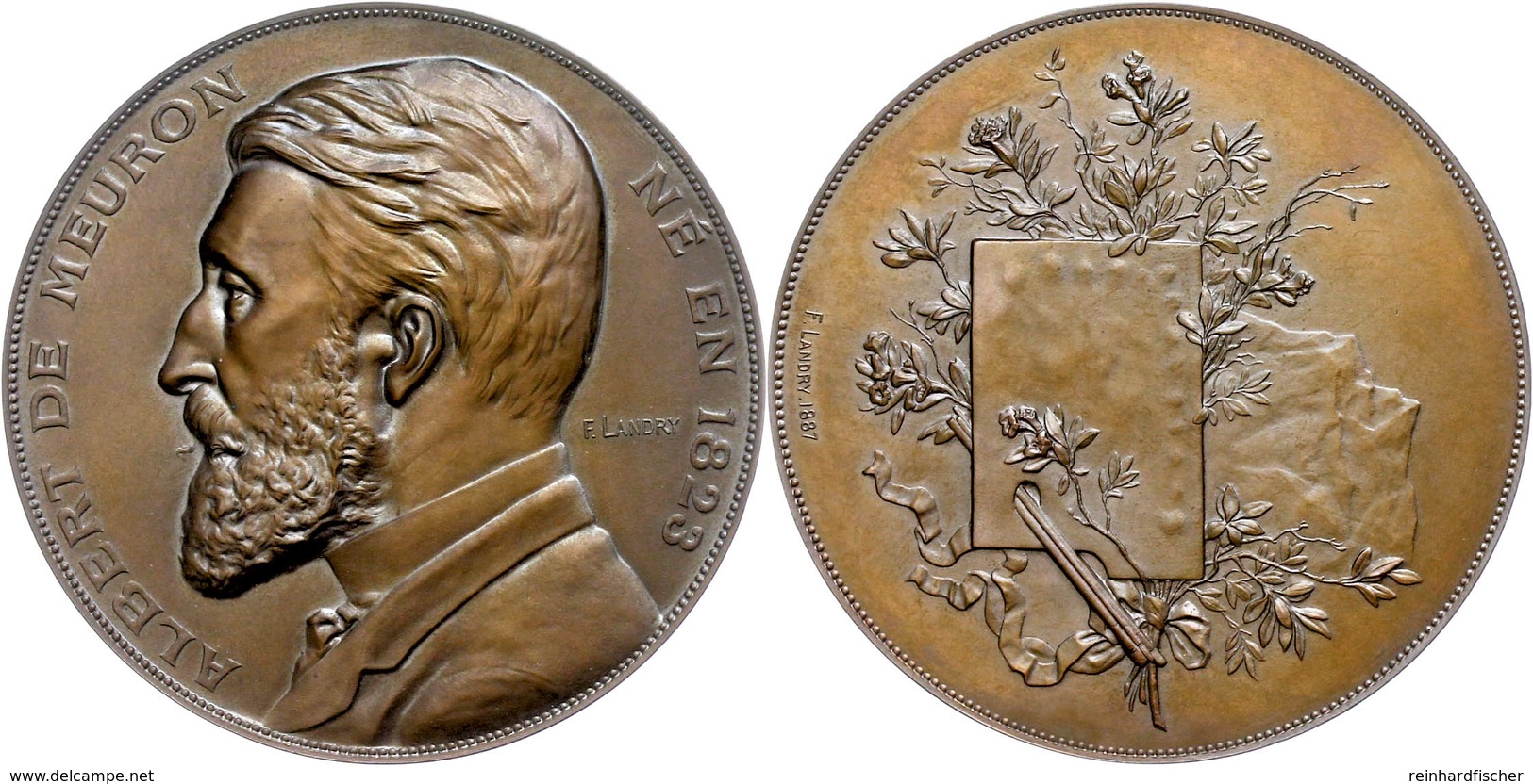 965 Schweiz, Bronzemedaille (Dm. Ca. 69,00mm, Ca. 187,02g), 1887, Von F. Landry, Auf Den Maler Albert De Meuron. Av: Büs - Sonstige & Ohne Zuordnung