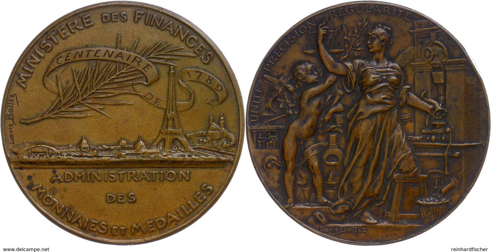 970 Frankreich, Bronzemedaille (Dm. Ca. 50,90mm, Ca. 61,92g), 1889, Von L. Bottée. Av: Weibliche Gestalt Mit Waage An Mü - Sonstige & Ohne Zuordnung