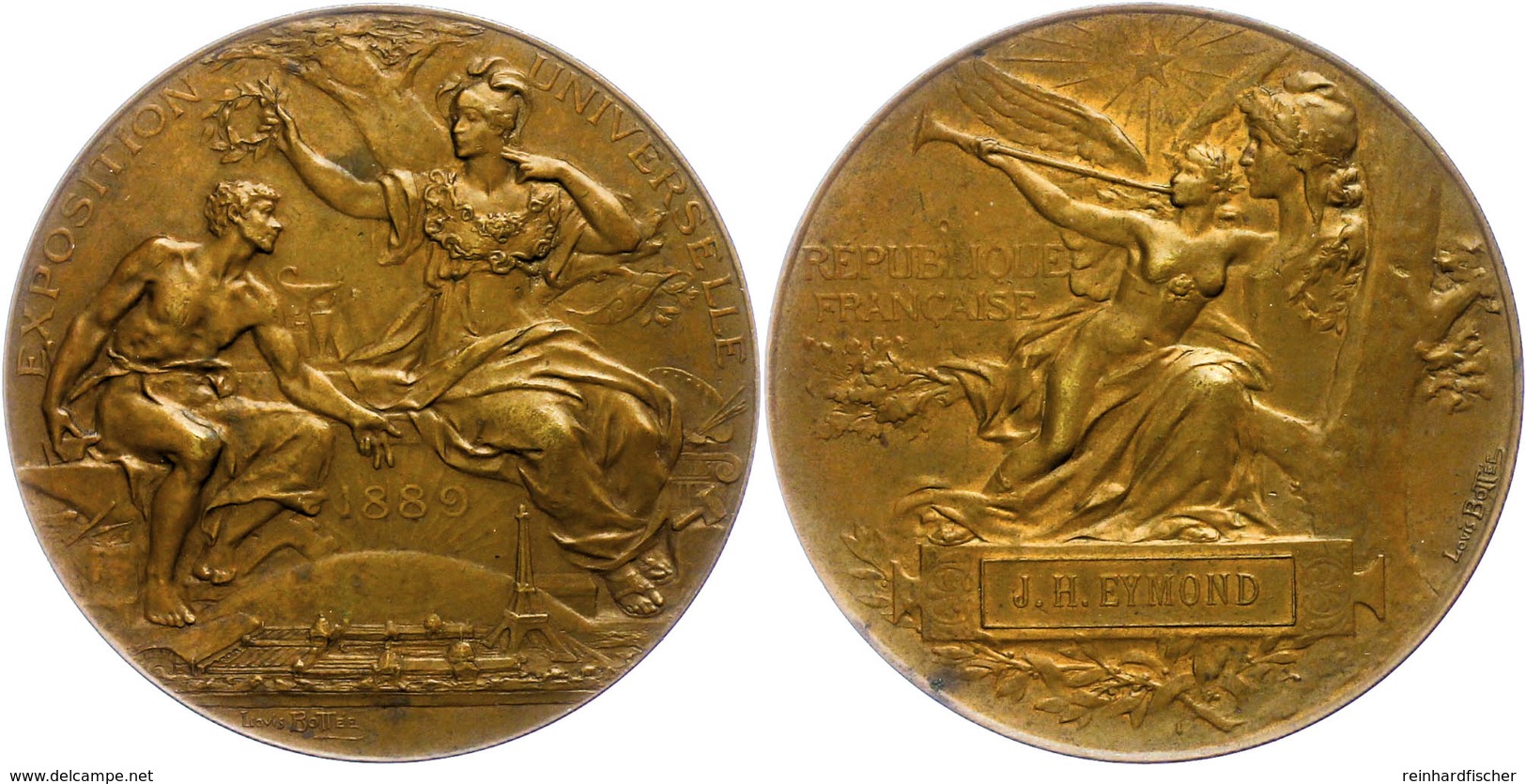 972 Frankreich, Bronzemedaille (Dm. Ca. 63mm, 101,78g) 1889, Von Bottée, Auf Die Weltausstellung. Av: Sitzender Arbeiter - Sonstige & Ohne Zuordnung