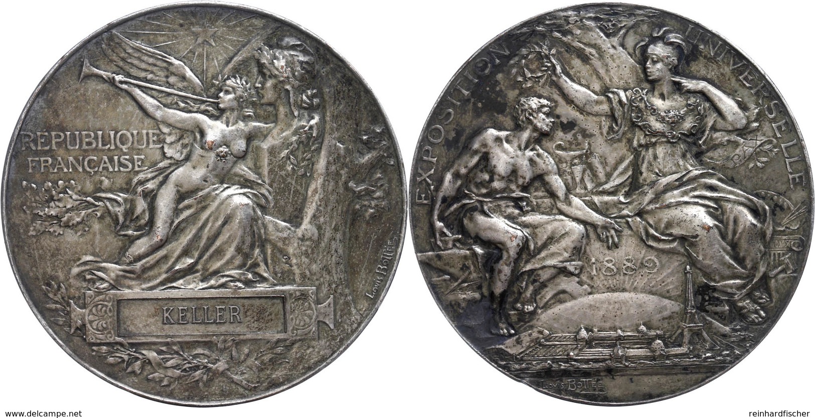 973 Frankreich, Bronzemedaille Versilbert (62 Mm, 90,4 G), 1889, Von Louis Botteé, Auf Die Weltausstellung In Paris, Av: - Sonstige & Ohne Zuordnung