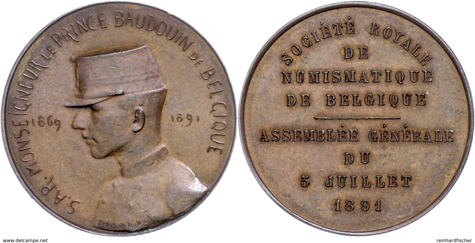 981 Belgien, Bronzemedaille (Dm. Ca. 34mm, Ca. 12,21g), 1891, Von F. Dubois. Av: Büste Nach Links, Darum Umschrift. Rev: - Sonstige & Ohne Zuordnung