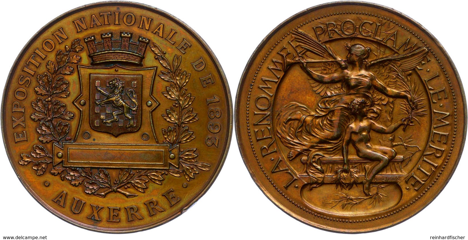 984 Belgien, Auxerre, Bronzemedaille (Dm. Ca. 51mm, Ca. 61,22g), 1893, Von H. Maude. Av: Wappen Mit Tafel In Kranz, Darü - Sonstige & Ohne Zuordnung