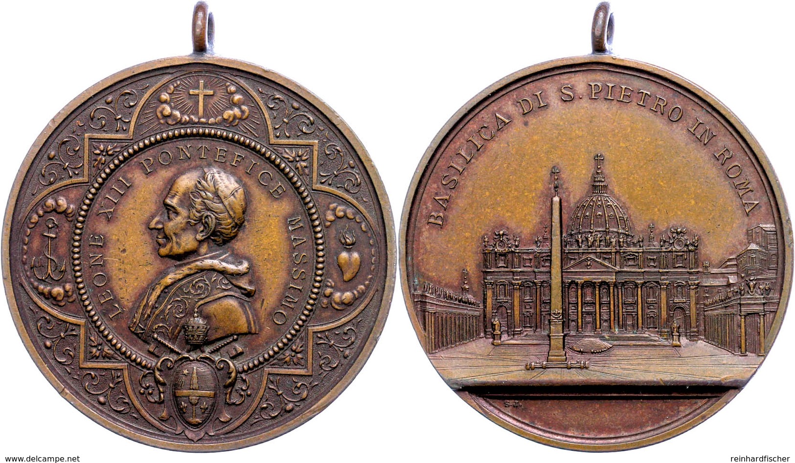 989 Vatikan, Leo XVIII., Gehenkelte Bronzemedaille (Dm. Ca. 51,60mm, Ca. 59,44g) O.J. (1893), Signiert "S.J.". Av: Brust - Sonstige & Ohne Zuordnung