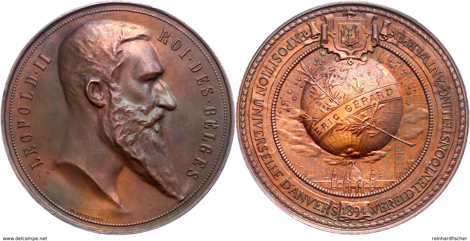 990 Belgien, Leopold II., Bronzemedaille (Dm. Ca. 61mm, Ca. 81,73g), 1894, Von J. Baetes, Auf Die Weltausstellung In Ant - Sonstige & Ohne Zuordnung