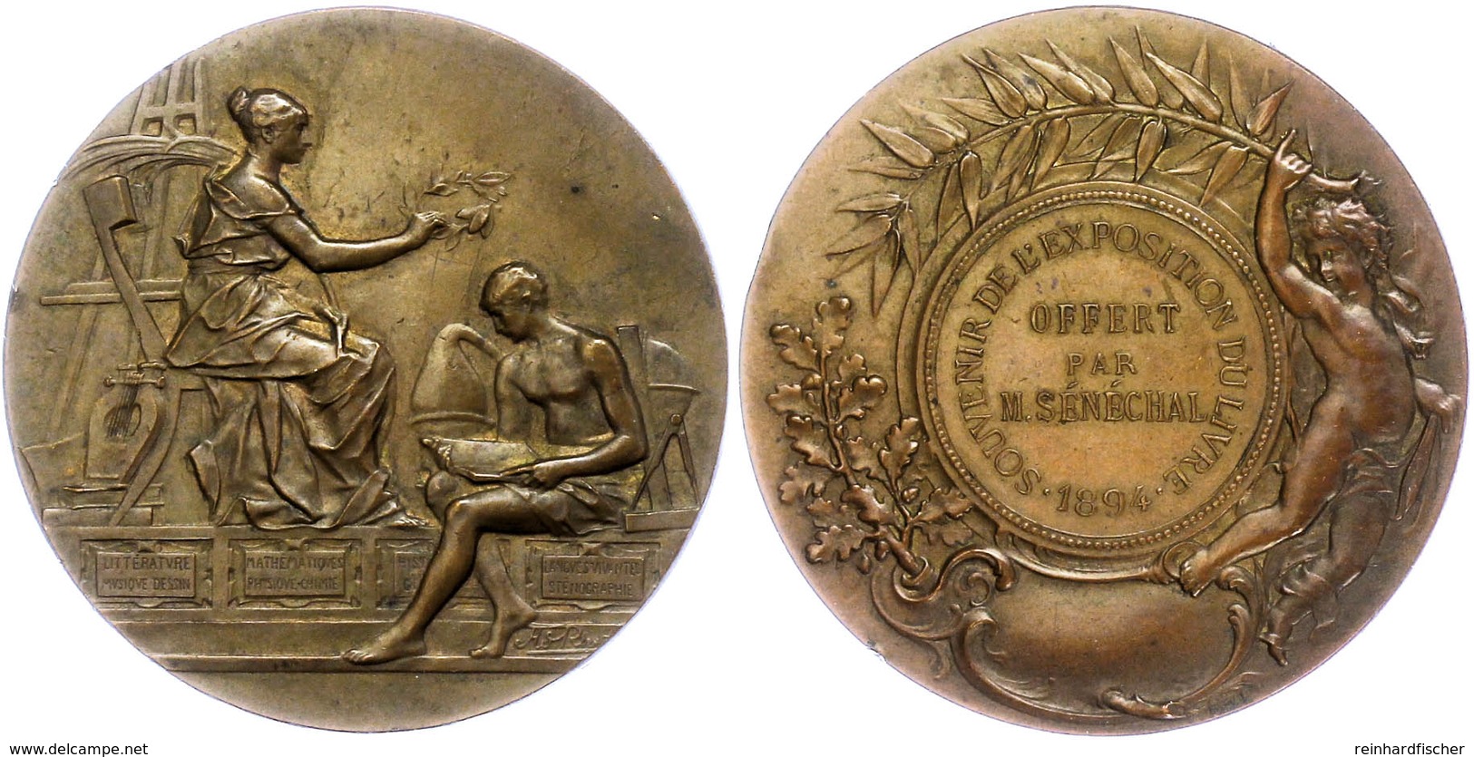 991 Frankreich, Bronzemedaille (Dm. Ca. 66,60mm, Ca. 77,46g), 1894, Von Rivet. Av: Eine Einen Studenten Bekränzende Weib - Sonstige & Ohne Zuordnung