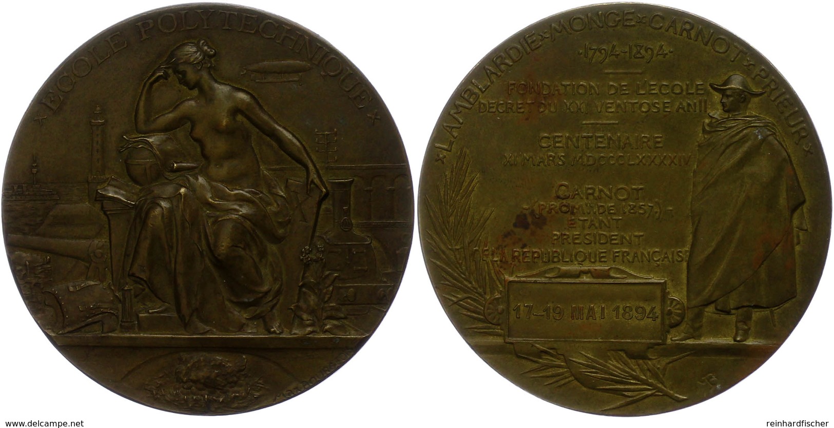 992 Frankreich, Bronzemedaille (Dm. Ca. 68,25mm, Ca. 135,09g), 1894, Von M. Bourgeois, Auf Die Jahrhundertfeier Der Ecol - Sonstige & Ohne Zuordnung