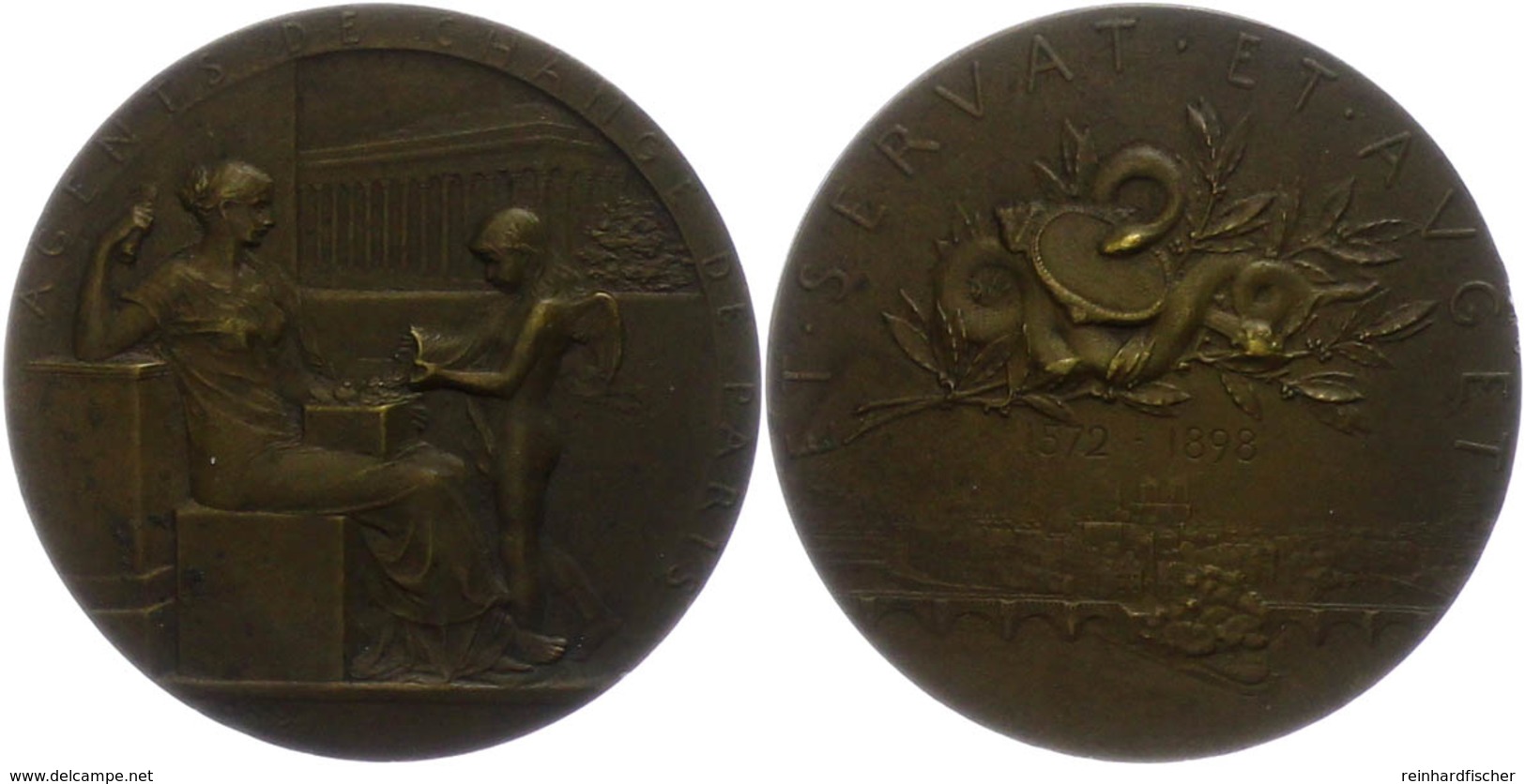1002 Frankreich, Bronzemedaille (Dm. Ca. 37mm, Ca. 21,66g), 1898, Von O. Roty. Av: Sitzende Weibliche Gestalt Mit Kasse  - Sonstige & Ohne Zuordnung