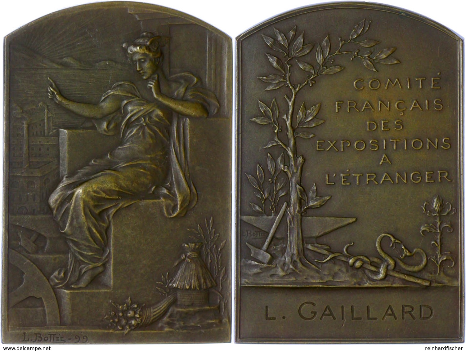 1009 Frankreich, Bronzeplakette (ca. 63,90x42,20mm, Ca. 50,10g), 1899, Von Bottée. Av: Sitzende Weibliche Gestalt Nach L - Sonstige & Ohne Zuordnung