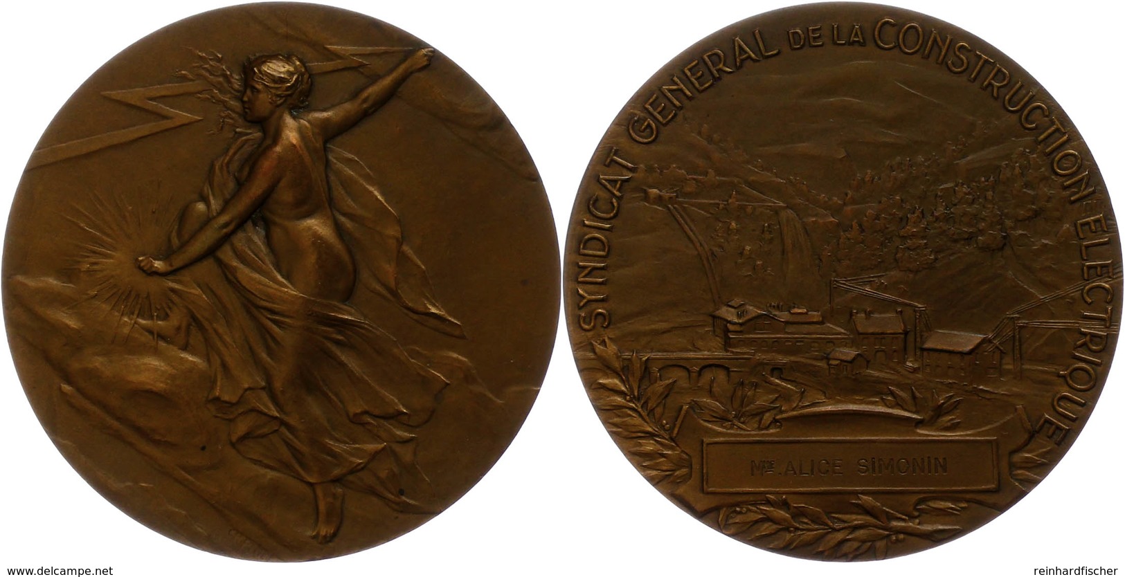 1013 Frankreich, Bronzemedaille (Dm. Ca. 68mm, Ca. 150,43g), O.J., Von Ch. Pillet, Stromerzeugung. Av: Blitzschleudernde - Sonstige & Ohne Zuordnung
