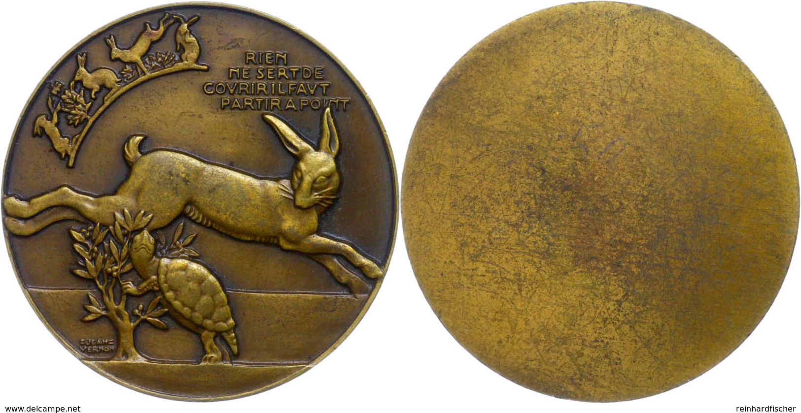 1020 Frankreich, Einseitige Bronzemedaille (Dm. Ca. 41mm, Ca. 32,36g), O.J., Von J. Vernon. Av: Hase Im Sprung Nach Rech - Other & Unclassified