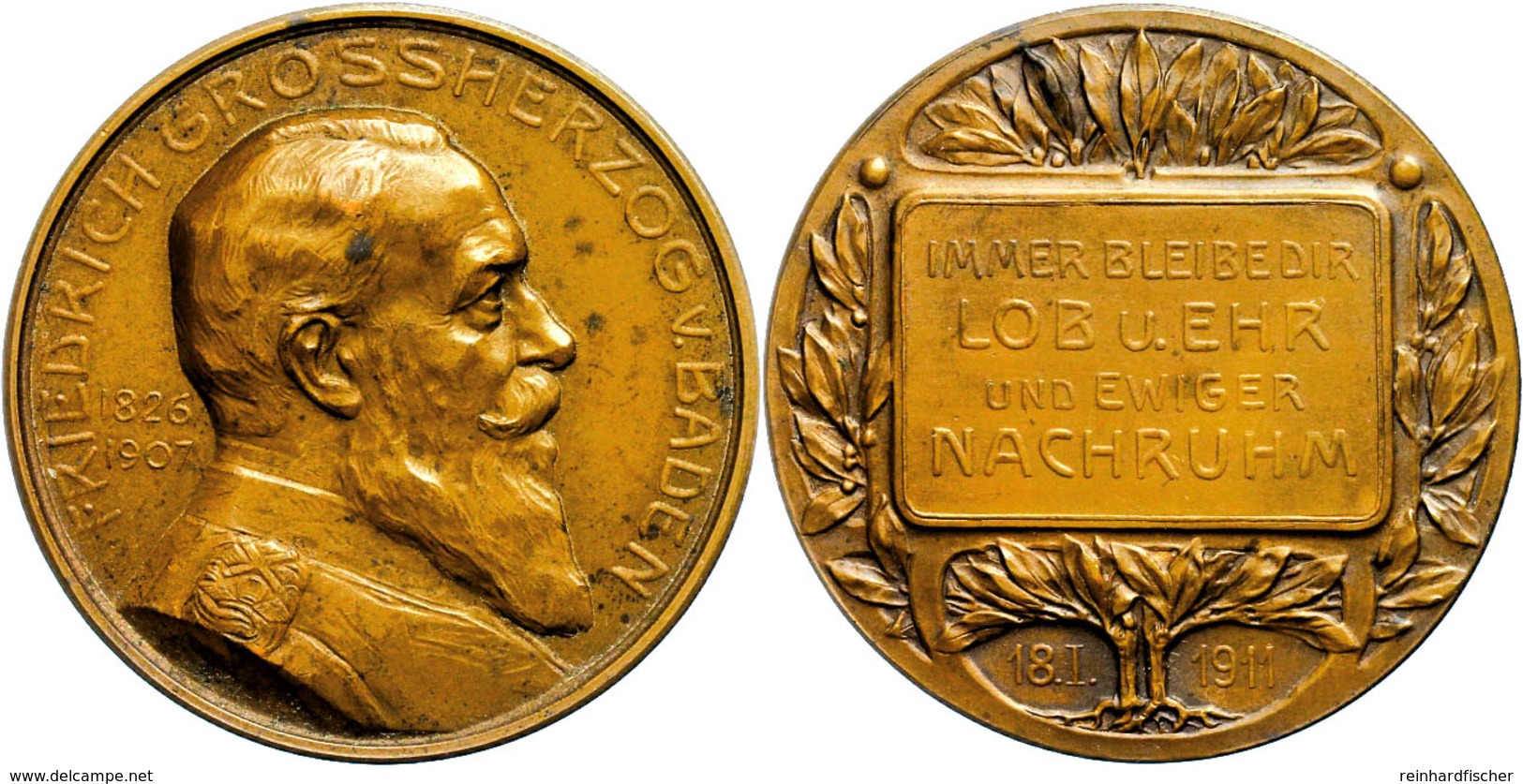 1052 Baden, Friedrich I., Bronzemedaille (25,36g, Durchmesser Ca. 40mm), 1911, Von R. Mayer, Auf Das 40jährige Jubiläum  - Other & Unclassified