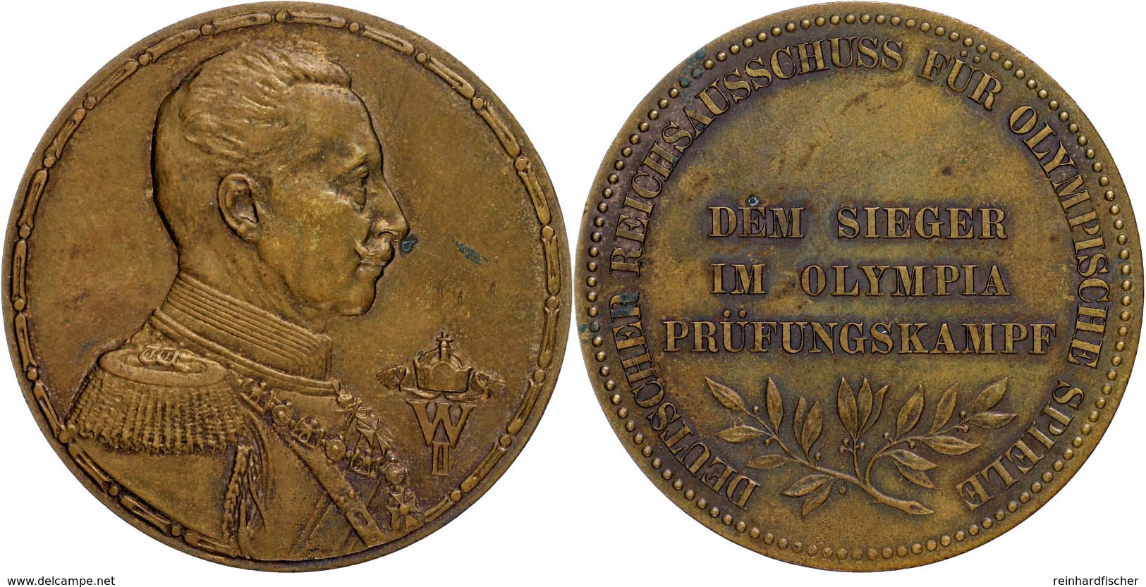 1059 Preußen, Wilhelm II., Bronzemedaille (Dm. Ca. 50,80mm, Ca. 53,35g), O.J. (1916), Auf Den Sieger Im Olympia Prüfungs - Sonstige & Ohne Zuordnung