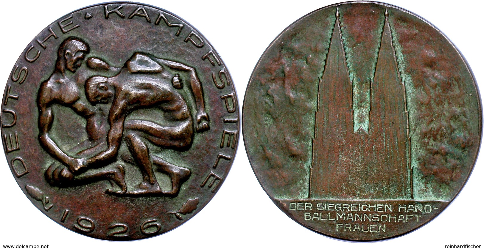 1062 Köln, Bronzegussmedaille (Dm. Ca. 88mm, Ca. 277,45g), 1926, Auf Die Deutschen Kampfspiele. Av: Zwei Kämpfende Ringe - Other & Unclassified