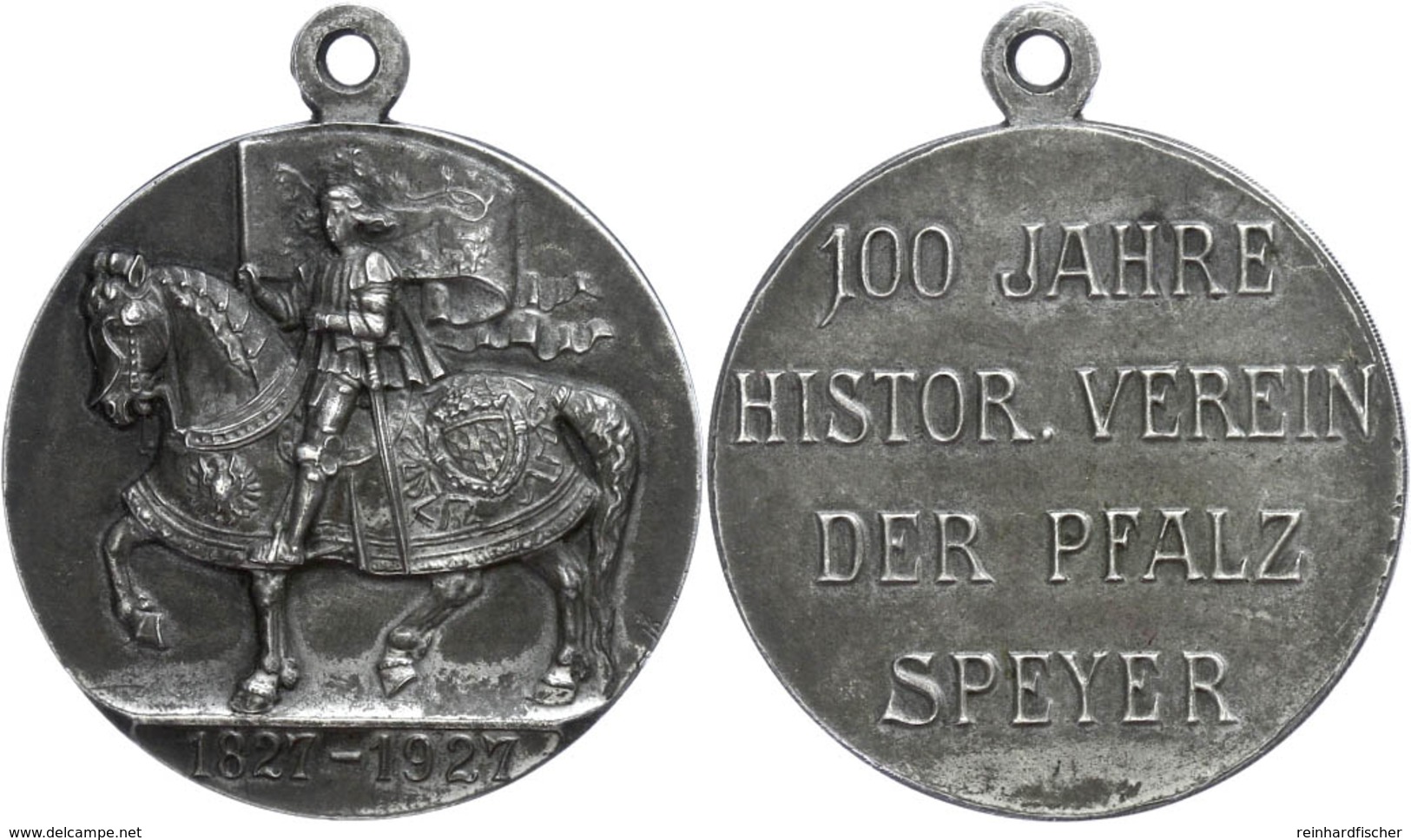 1066 Speyer, Neusilbermedaille (32 Mm, 13 G), 1927, 100 Jahre Historischer Verein Der Pfalz Speyer, Av: Bannerträger Zu  - Sonstige & Ohne Zuordnung