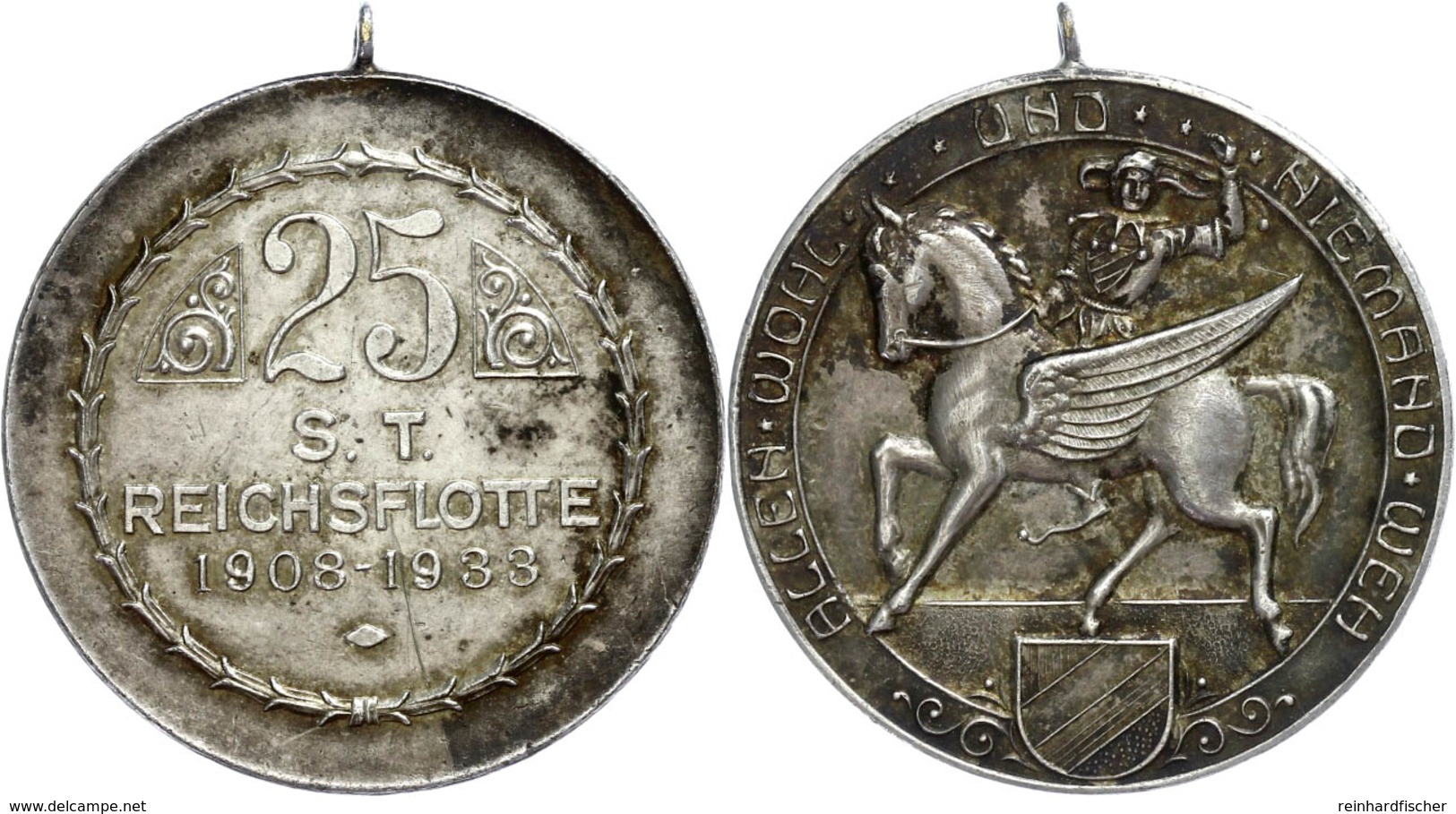 1074 Mainz, Medaille Versilbert (40 Mm, 26,3 G), 1933, 25 Jahre S.T. Reichsflotte 1908-1933, Av: Narr Auf Geflügeltem Pf - Other & Unclassified