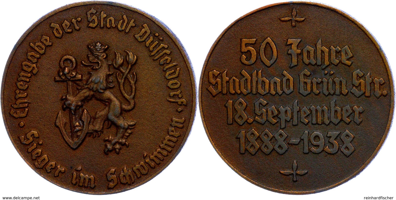 1080 Ehrengabe Der Stadt Düsseldorf, Bronzemedaille, Siegermedaille, Sieger Im Schwimmen, 50 Jahre Stadtbad Grün Str. 18 - Sonstige & Ohne Zuordnung