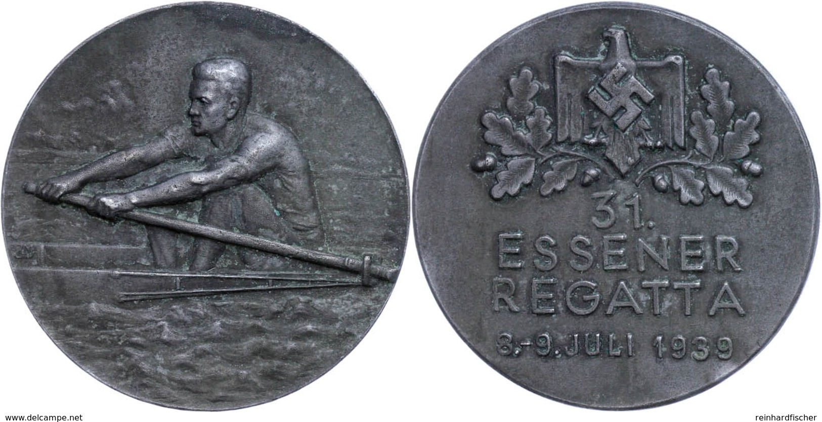 1082 Essen, Medaille (17,3 G, 40 Mm), 1939, Zur 31. Essener Regatta 8.-9. Juli 1939, Av: Ruderer, Rev: Schrift Unter Hak - Andere & Zonder Classificatie