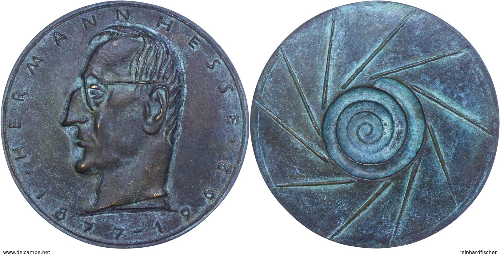 1087 Bronzemedaille (78 Mm, 172,9 G), O.J., Von K. Weizenegger, Hermann Hesse 1877-1962, Deutscher Dichter, Um 1975, Av: - Andere & Zonder Classificatie