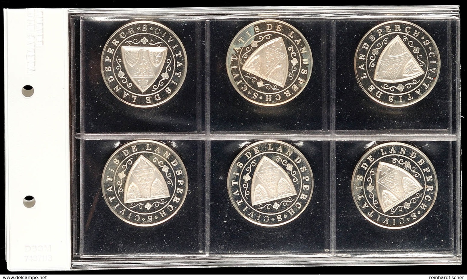 1088 Silbermedaille, 1975, 550 Jahre Landsberger Bayertor, 6 Stück, Je 35 Mm, 986er Silber, 19,9 G, PP  PP - Sonstige & Ohne Zuordnung
