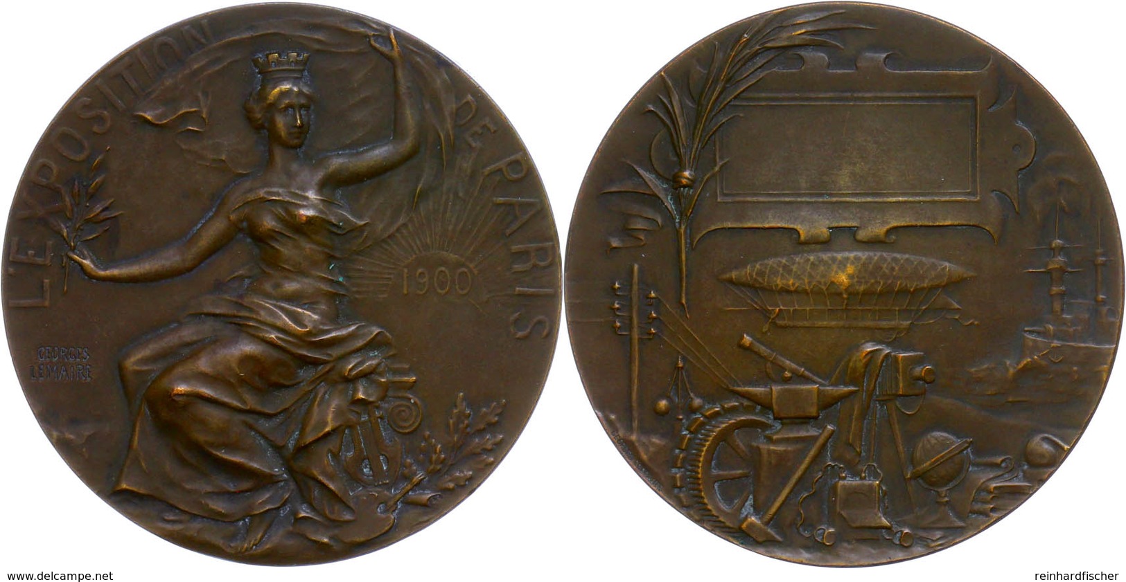 1091 Frankreich, Bronzemedaille (Dm. Ca. 53mm, Ca. 68,80g), 1900, Von G. Lemaire. Av: Sitzende Stadtgöttin Mit Zweig Und - Sonstige & Ohne Zuordnung