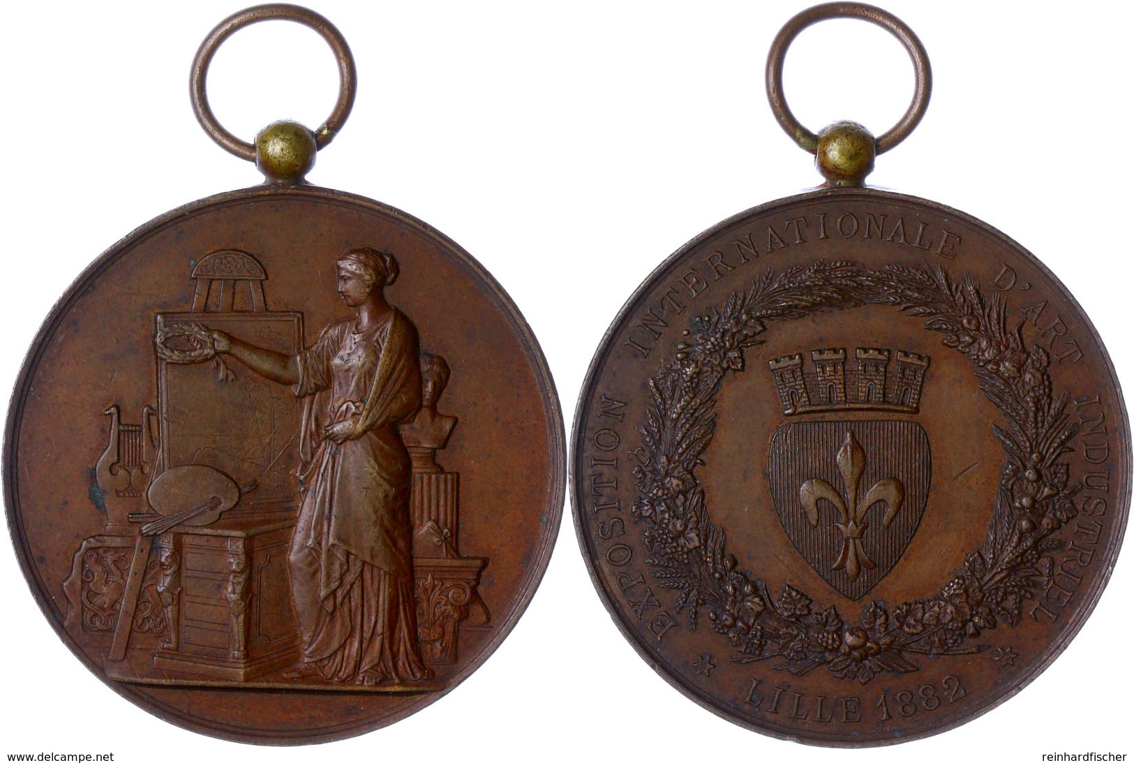 1097 Frankreich, Lille, Gehenkelte Bronzemedaille (Dm. Ca. 51mm, Ca. 51,79g), 1882, Unsigniert. Av: Stehende Weibliche G - Other & Unclassified