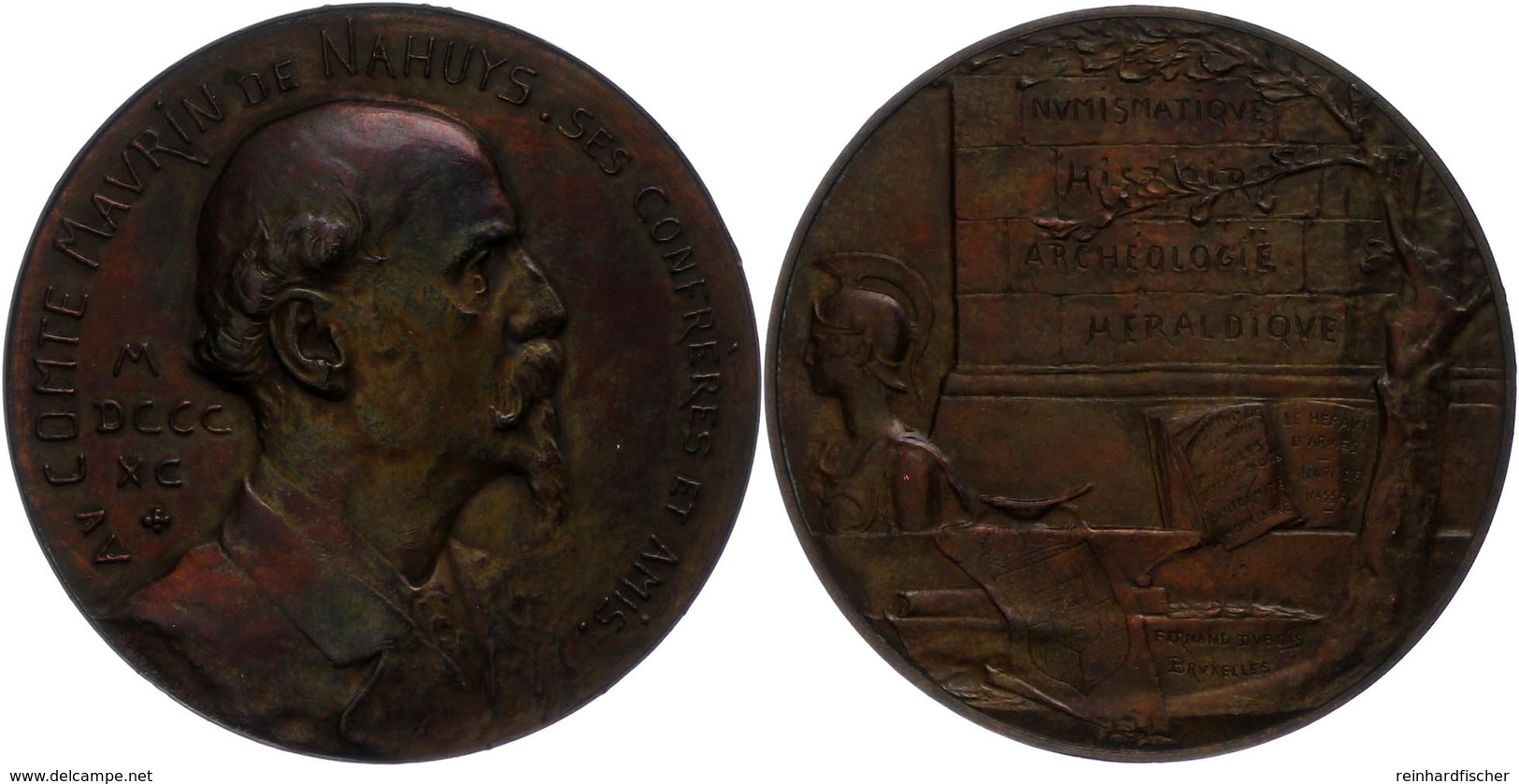 1098 Belgien, Bronzemedaille (Dm. Ca. 60,20mm, Ca. 99,06g), 1890, Von F. Dubois, Auf Graf Maurin De Nahuys. Av: Brustbil - Other & Unclassified