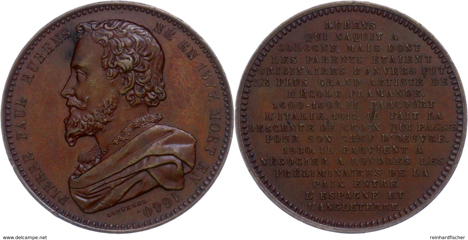 1101 Bronzemedaille (Dm. Ca. 34,50mm, Ca. 16,16g), O.J., Von Jouvenel, Auf Peter Paul Rubens. Av: Büste Nach Links, Daru - Other & Unclassified