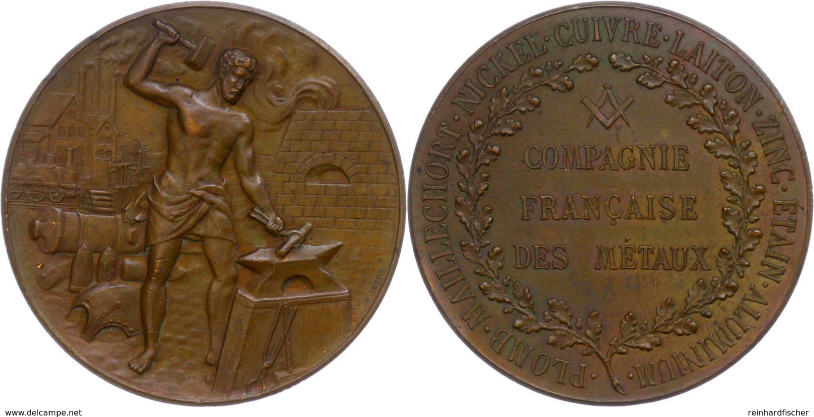 1104 Frankreich, Bronzemedaille (Dm. Ca. 42,10mm, Ca. 35,12g), O.J., Von C. Trotin. Av: Schmied An Ambos. Rev. 3 Zeilen  - Other & Unclassified