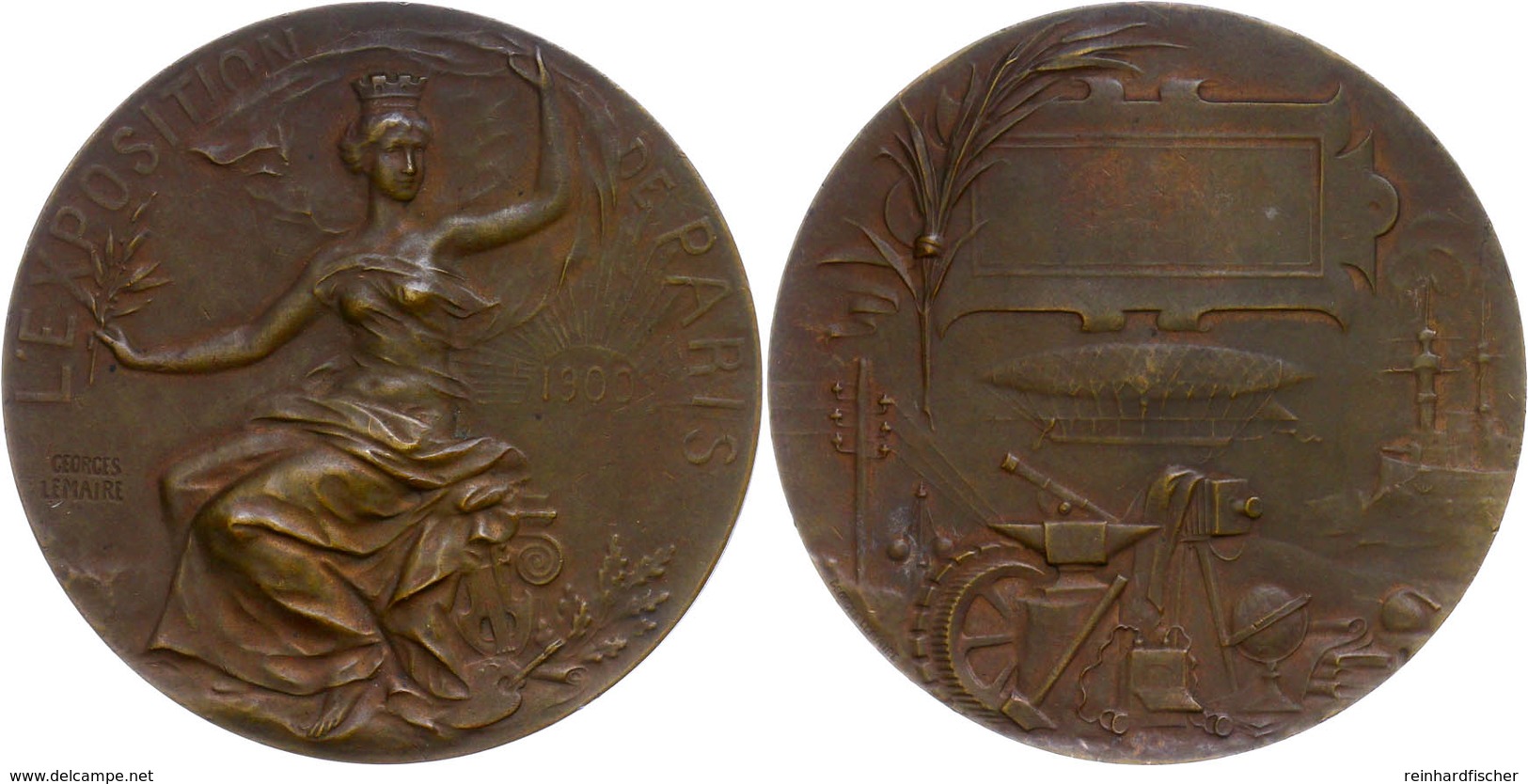 1107 Frankreich, Bronzemedaille (Dm. Ca. 54mm, Ca. 65,02g), 1900, Von G. Lemaire, Auf Die Jahrhundertwende Und Die Welta - Andere & Zonder Classificatie