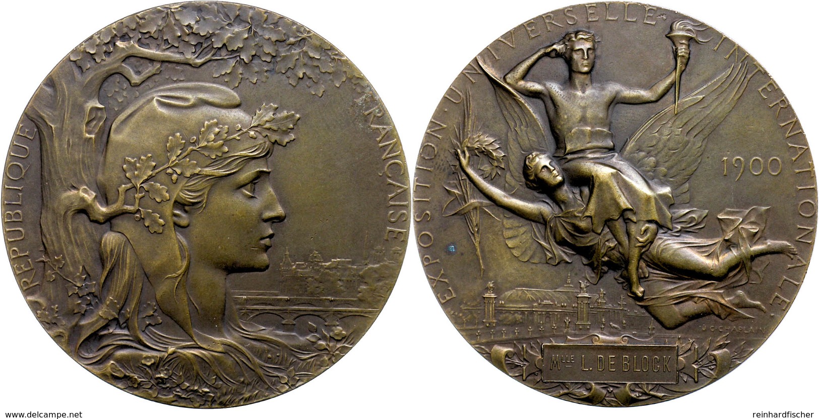1109 Frankreich, Bronzemedaille (Dm. Ca. 63,90mm, Ca. 101,95g), 1900, C. Chaplain, Auf Die Pariser Weltausstellung. Av:  - Sonstige & Ohne Zuordnung