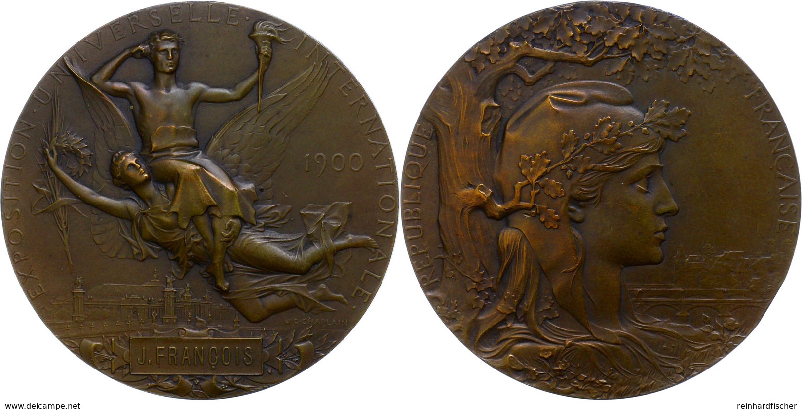 1111 Frankreich, Bronzemedaille (Dm. Ca. 68,90mm, Ca. 103,13g), 1900, C. Chaplain, Auf Die Pariser Weltausstellung. Av:  - Andere & Zonder Classificatie