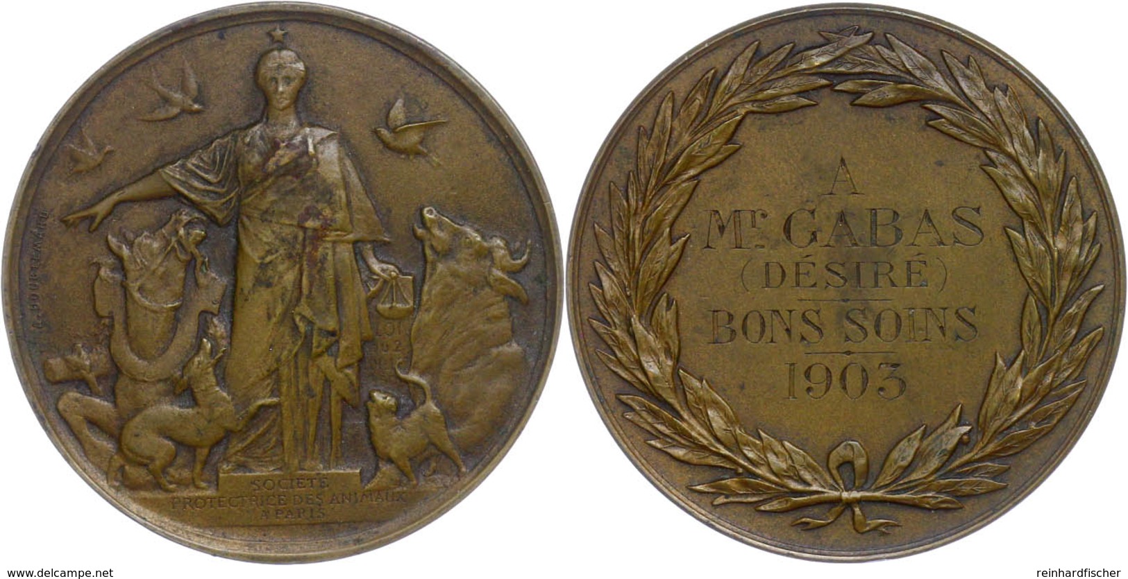 1131 Frankreich, Bronzemedaille (Dm. Ca. 41,70mm, Ca. 35,21g), 1903, Von A Doublemart, Verleihung Der Pariser Tierschutz - Andere & Zonder Classificatie