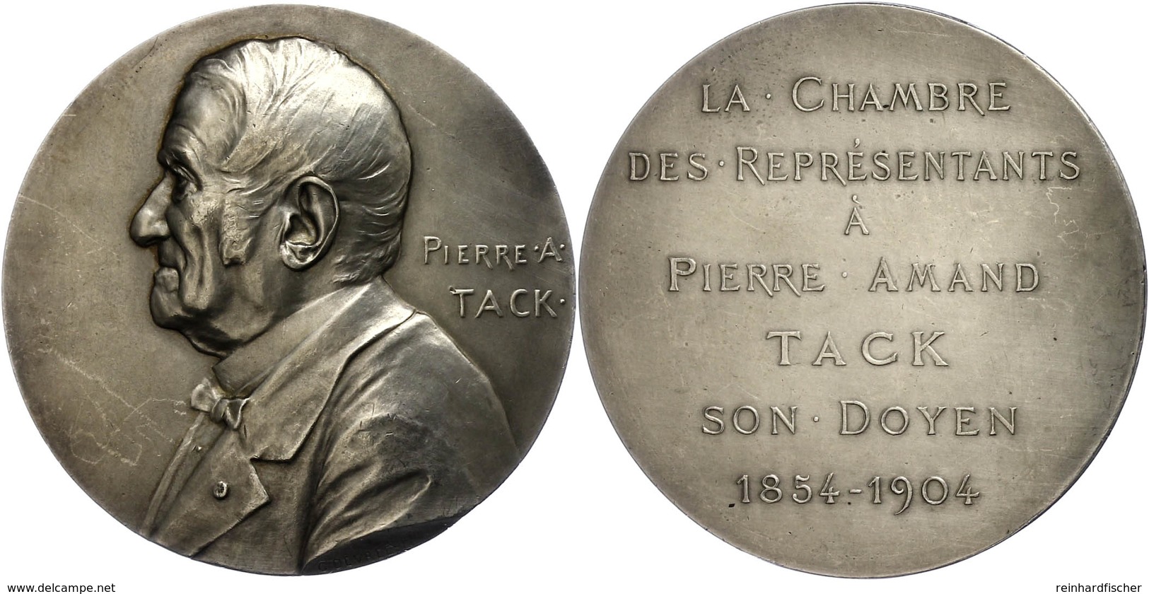 1135 Belgien, Versilberte Bronzemedaille (Dm. Ca. 65,70mm, Ca. 109,06g), 1904, Von G. Devreese, Auf Pierre Tack. Av: Bru - Sonstige & Ohne Zuordnung