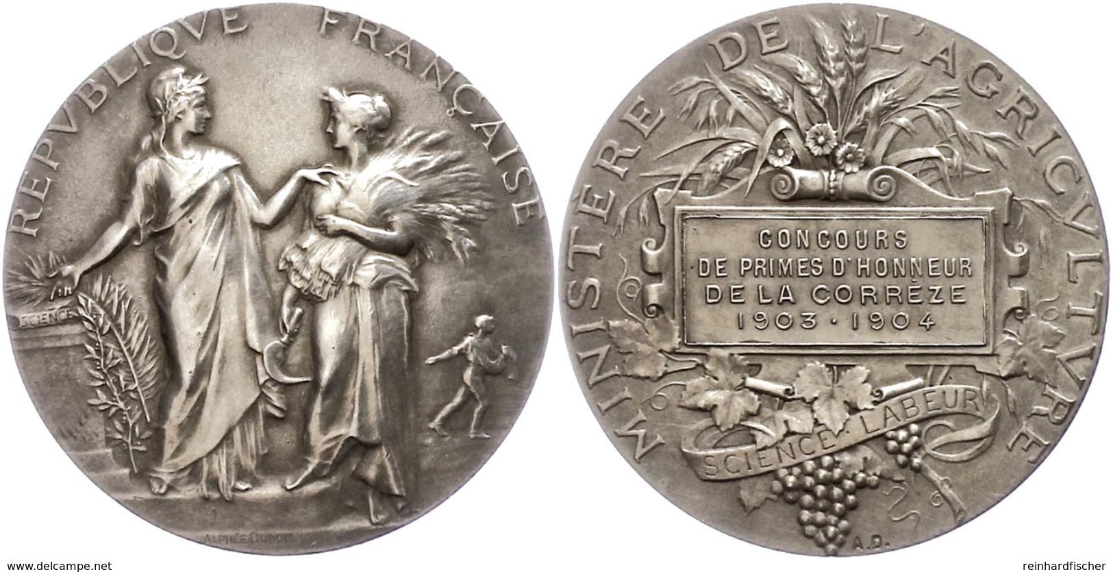 1136 Frankreich, Silbermedaille (Dm. Ca. 41mm, Ca. 35,95g), 1904, Von A. Dubois. Av: Stehende Marianne Neben Bäuerin. Re - Sonstige & Ohne Zuordnung