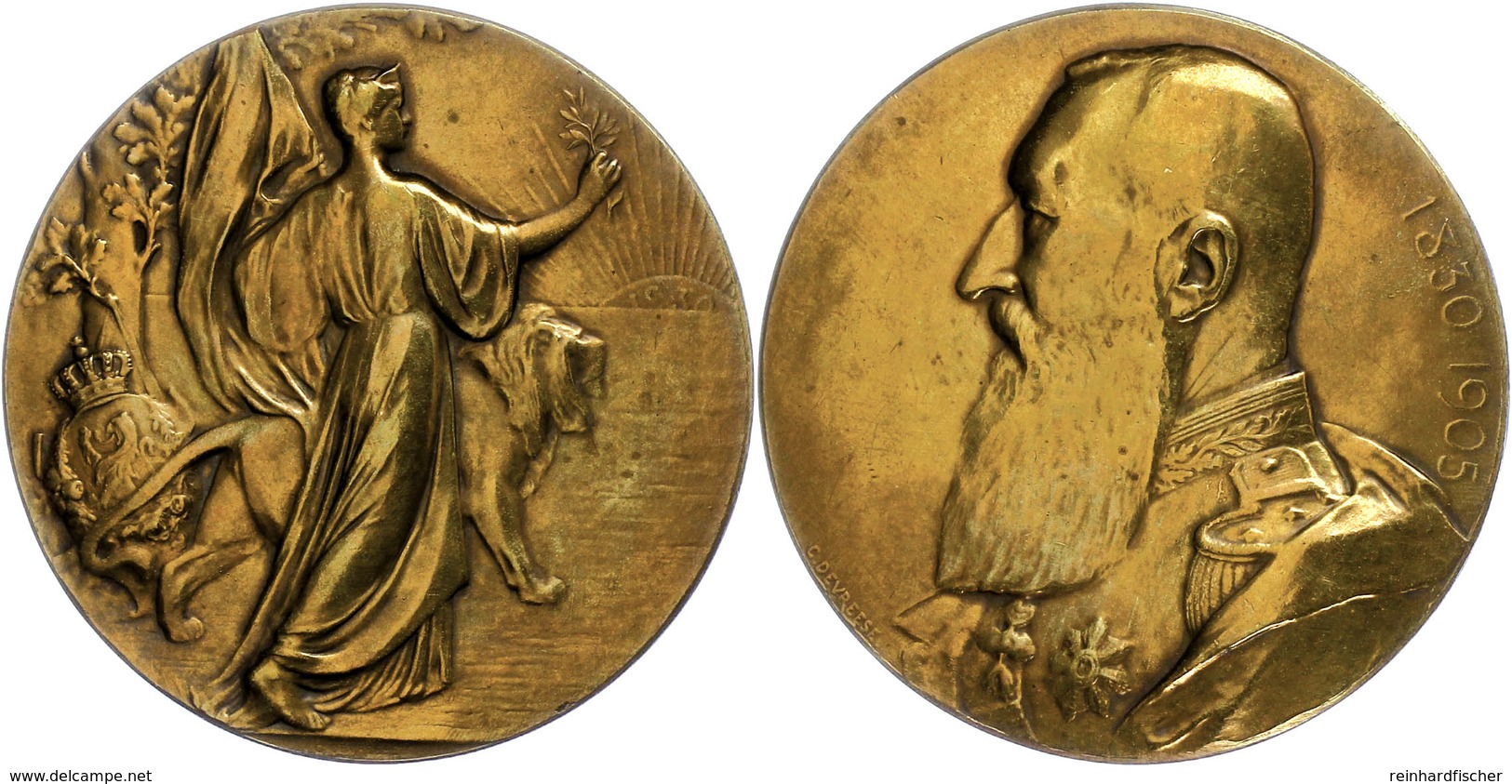 1141 Belgien, Leopold II., Bronzemedaille (Dm. Ca. 70,50mm, Ca. 132,80g), 1905, Von G. Devreese, Auf 75 Jahre Unabhängig - Andere & Zonder Classificatie