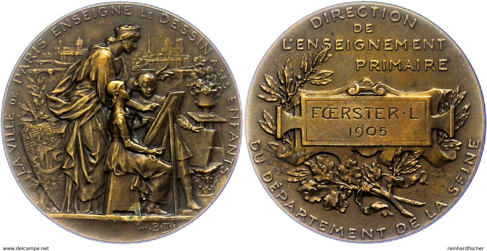 1142 Frankreich, Bronzemedaille (Dm. Ca. 41,40mm, Ca. 38,90g) 1905, Von Bottée. Av: Stadtgöttin Paris Mit Zwei Kindern V - Sonstige & Ohne Zuordnung