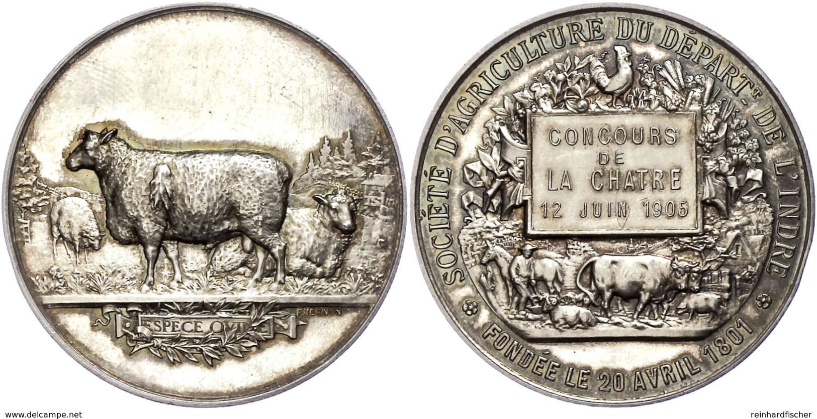 1143 Frankreich, Silbermedaille (Dm. Ca. 48mm, Ca. 49,08g), 1905, Von F. Vernon. Av: Stehendes Schaaf Nach Links. Rev: S - Sonstige & Ohne Zuordnung
