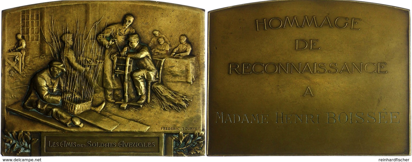 1144 Frankreich, Rechteckige Bronzeplakette (ca. 84,10x65,40mm, Ca. 173,33g), O.J., Von F. Tourre. Av: Korbflechterei. R - Other & Unclassified