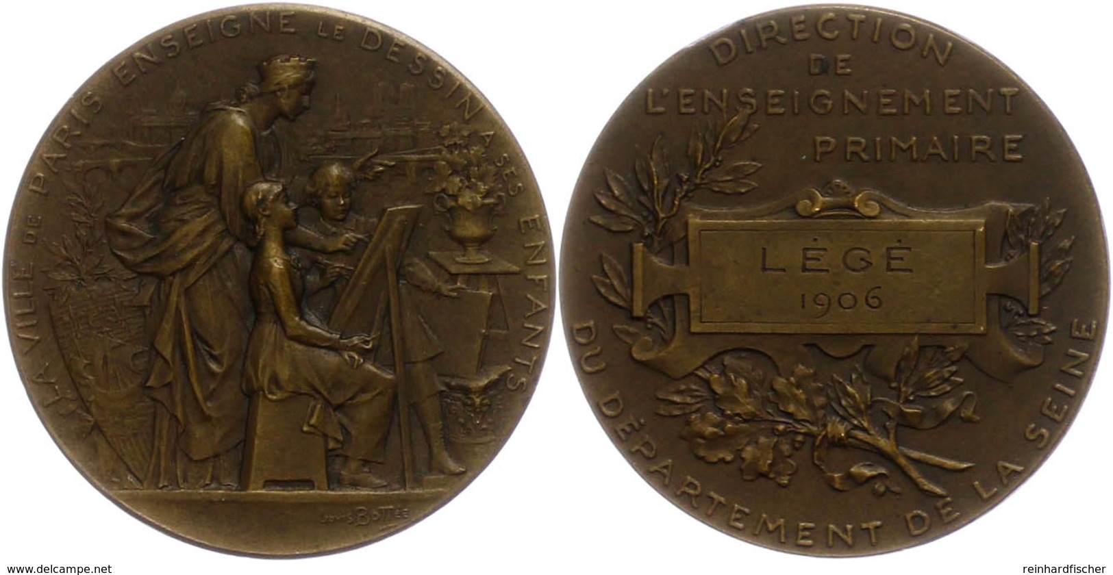 1145 Belgien, Bronzemedaille (Dm. Ca. 41,50mm, Ca. 39,290g) 1906, Von Bottée. Av: Stadtgöttin Mit Zwei Kindern Vor Stati - Other & Unclassified