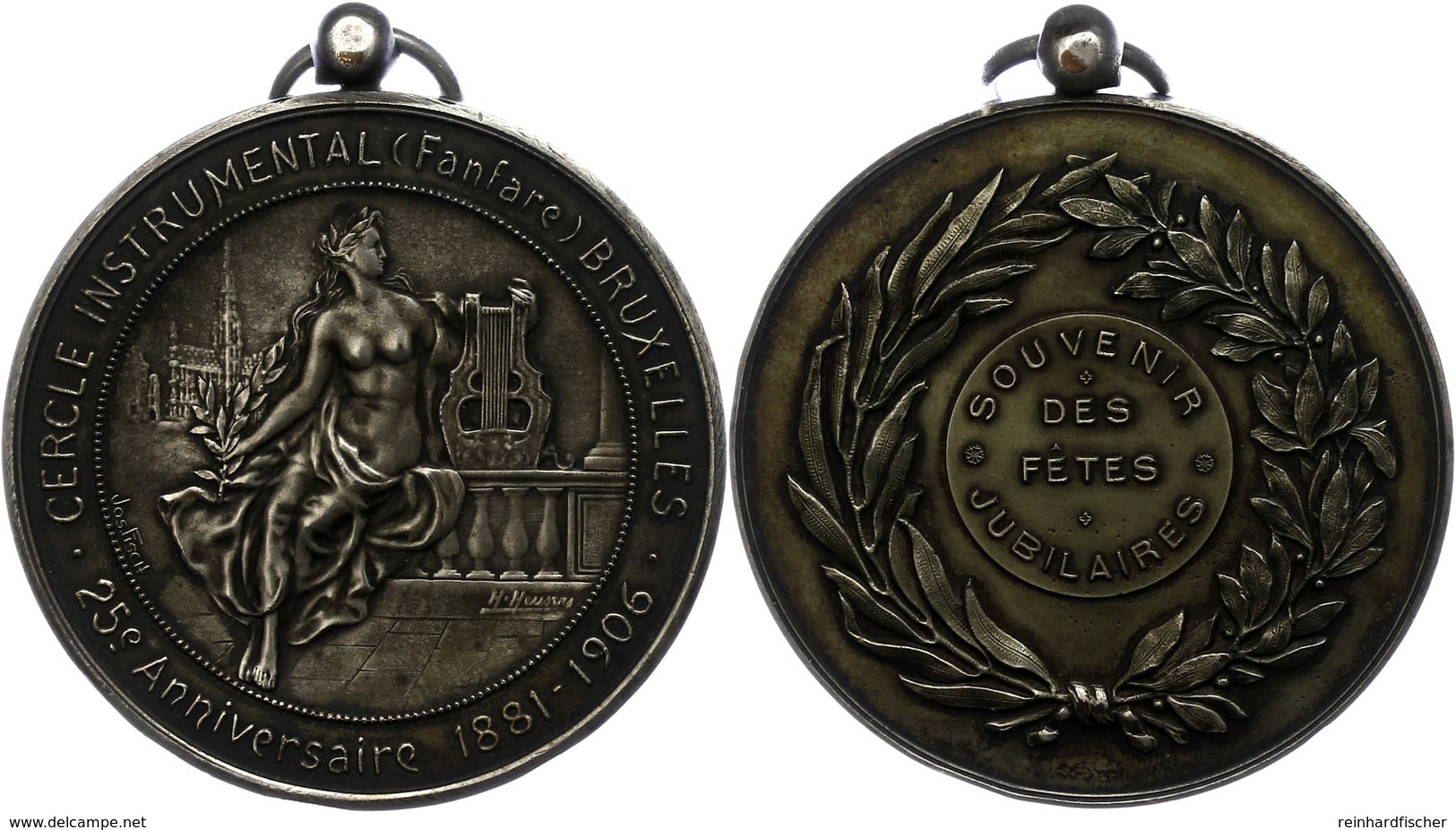 1148 Belgien, Tragbare, Versilberte Bronzemedaille (Dm. Ca. 63,30mm, Ca. 87,07g), 1906, Von J. Fisch. Av: Sitzende Weibl - Andere & Zonder Classificatie