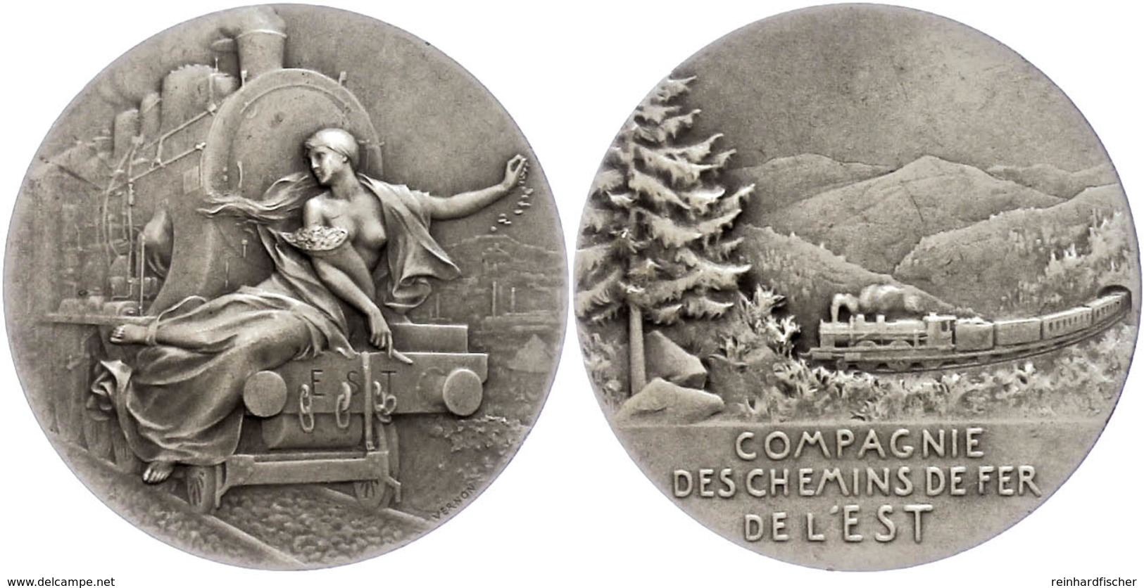 1149 Frankreich, Silbermedaille (Dm. Ca. 41,10mm, Ca. 37,37g), O.J., Von Vernon, Auf Deí Eisenbahngesellschaft L'EST. Av - Andere & Zonder Classificatie