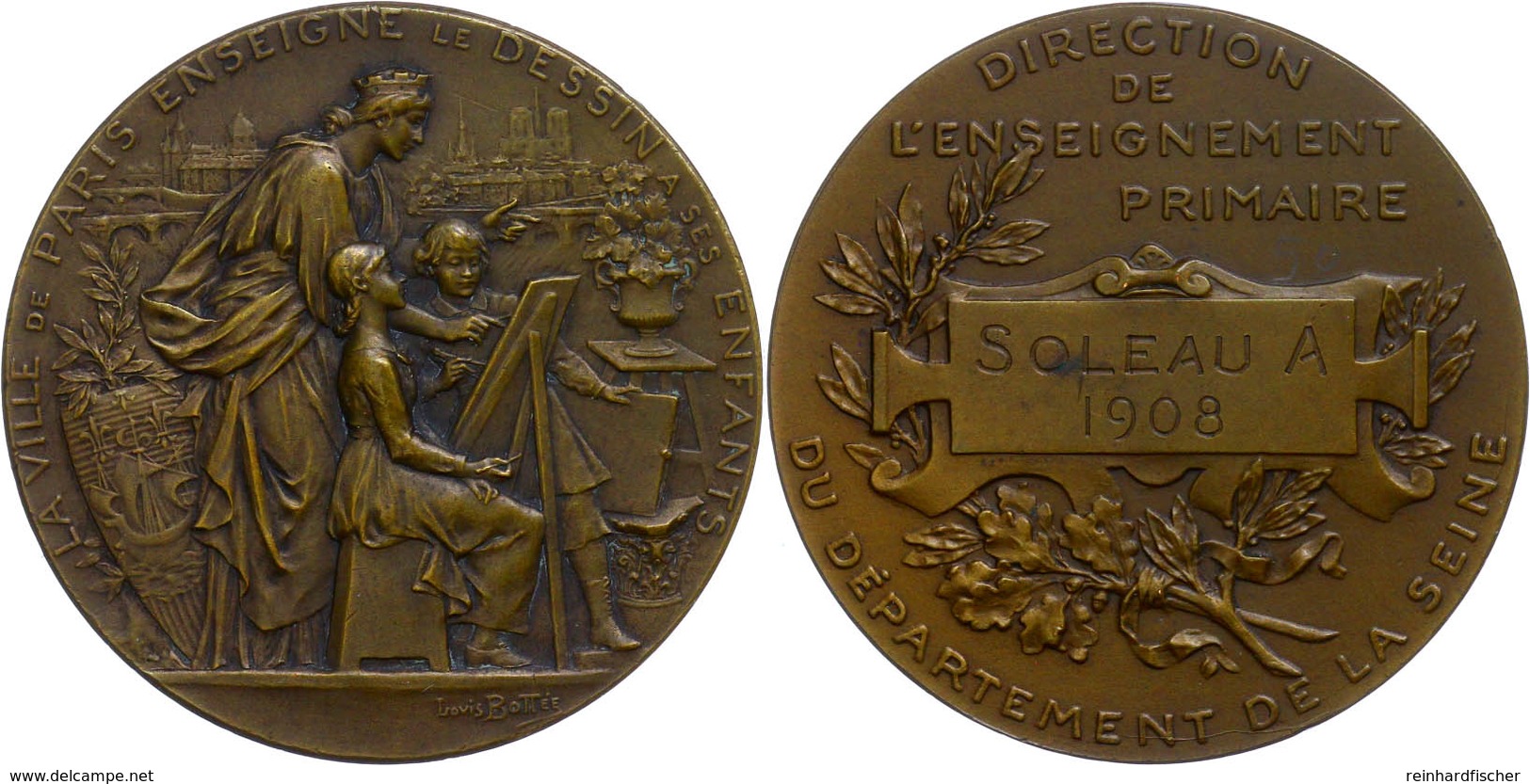 1154 Frankreich, Bronzemedaille (Dm. Ca. 50,70mm, Ca. 71g), 1908, Von L. Bottée. Av: Stehende Stadtgöttin Mit Zwei Kinde - Andere & Zonder Classificatie