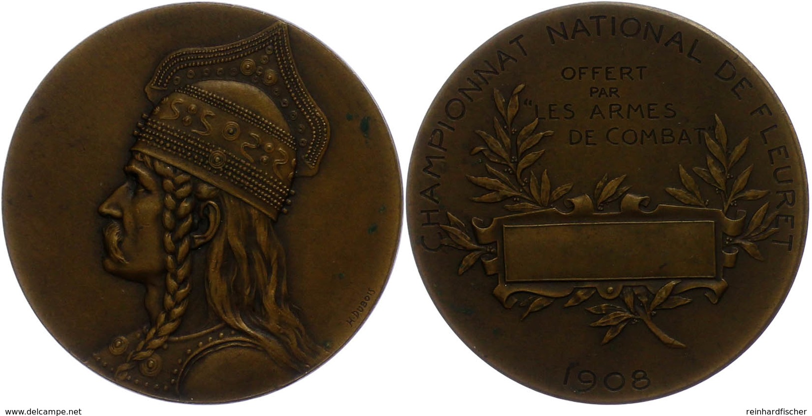 1155 Frankreich, Bronzemedaille (Dm. Ca. 51mm, Ca. 69,85g), 1908, Von H. Dubois. Av: Büste Eines Antiken Kriegers Nach L - Sonstige & Ohne Zuordnung
