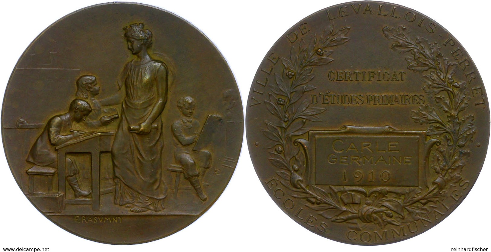 1172 Frankreich, Bronzemedaille (Dm. Ca. 51mm, Ca. 61,14g), 1910, F. Rasumny. Av: Stehende Weibliche Gestalt Mit Mauerkr - Andere & Zonder Classificatie