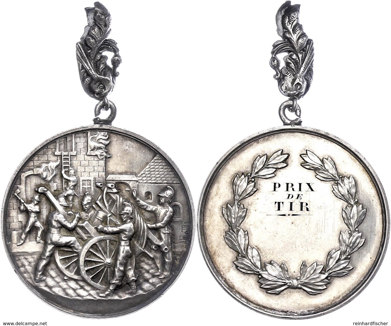 1177 Frankreich, Gehenkelte Silbermedaille (Dm. Ca. 42,90mm, Ca. 38,11g), O.J., Von L. Bottée. Av: Sechs Feuerwehrmänner - Sonstige & Ohne Zuordnung