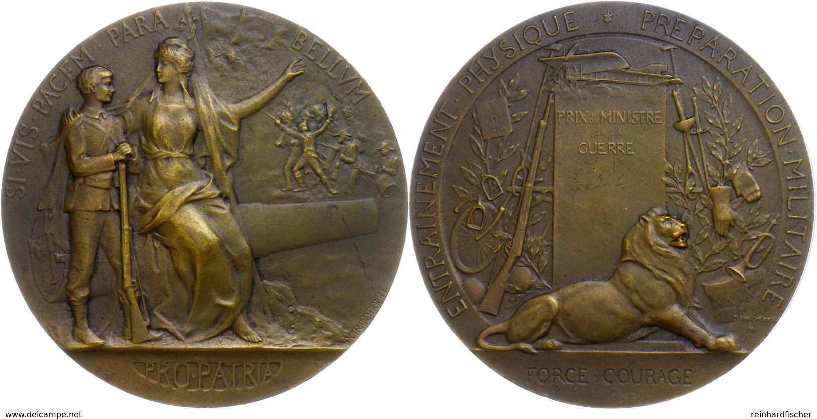 1183 Frankreich, Bronzemedaille (Dm. Ca. 49,80mm, Ca. 57,56g), 1911, Von Grandhomme. Av: An Kanone Gelehnte, Den Arm übe - Andere & Zonder Classificatie