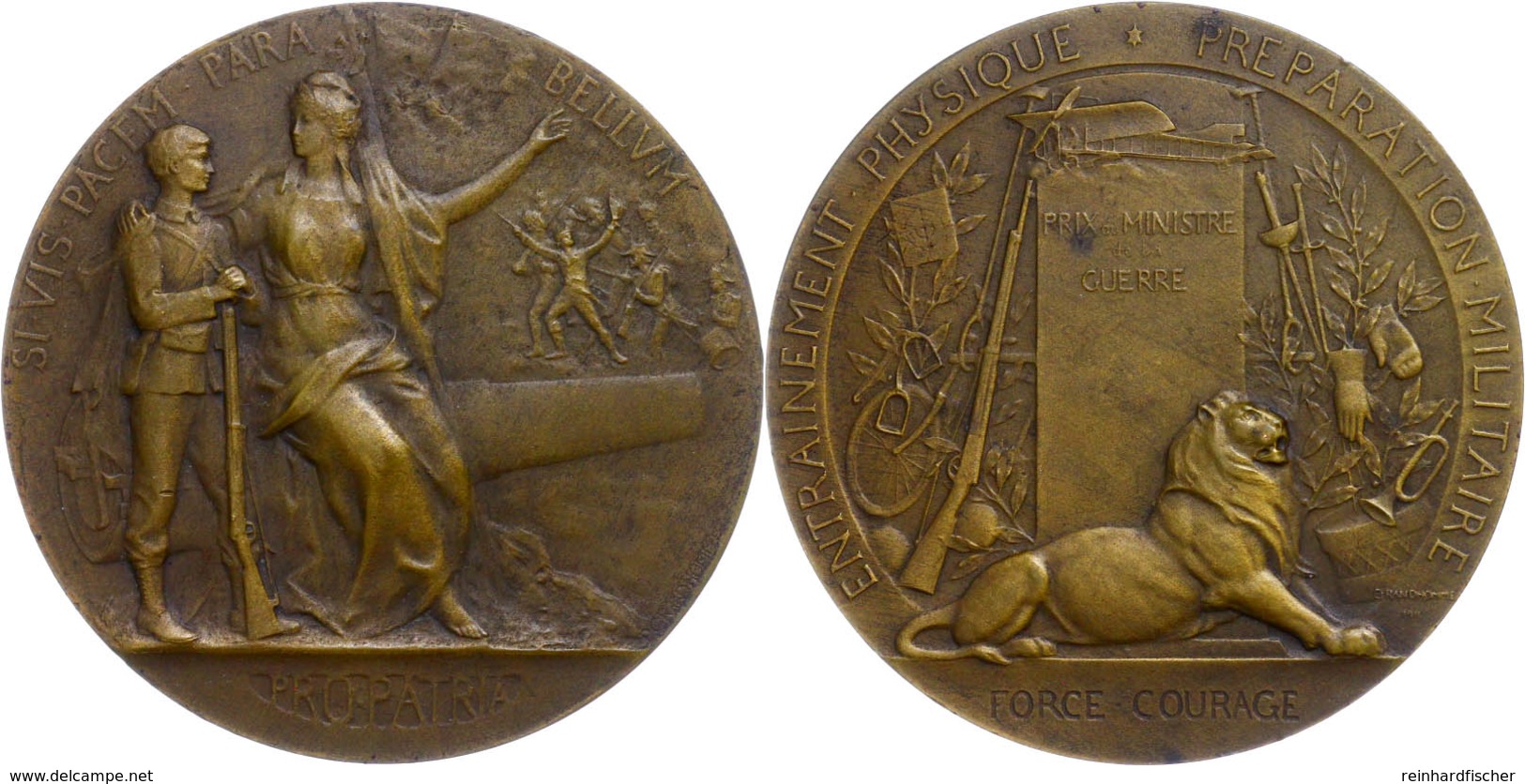 1184 Frankreich, Bronzemedaille (Dm. Ca. 50mm, Ca. 64,39g), 1911, Von Grandhomme. Av: An Kanone Gelehnte, Den Arm über D - Sonstige & Ohne Zuordnung