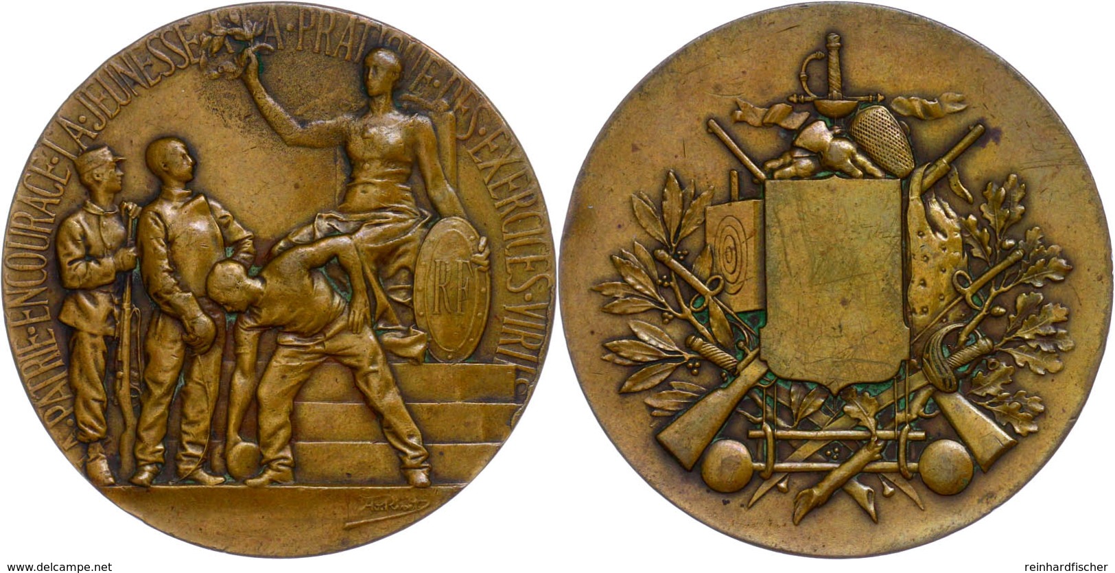 1190 Frankreich, Bronzemedaille (Dm. Ca. 50mm, Ca. 56,46g), O.J., Von A. Rivet. Av: Drei Sportler Vor Thronender Göttin  - Andere & Zonder Classificatie