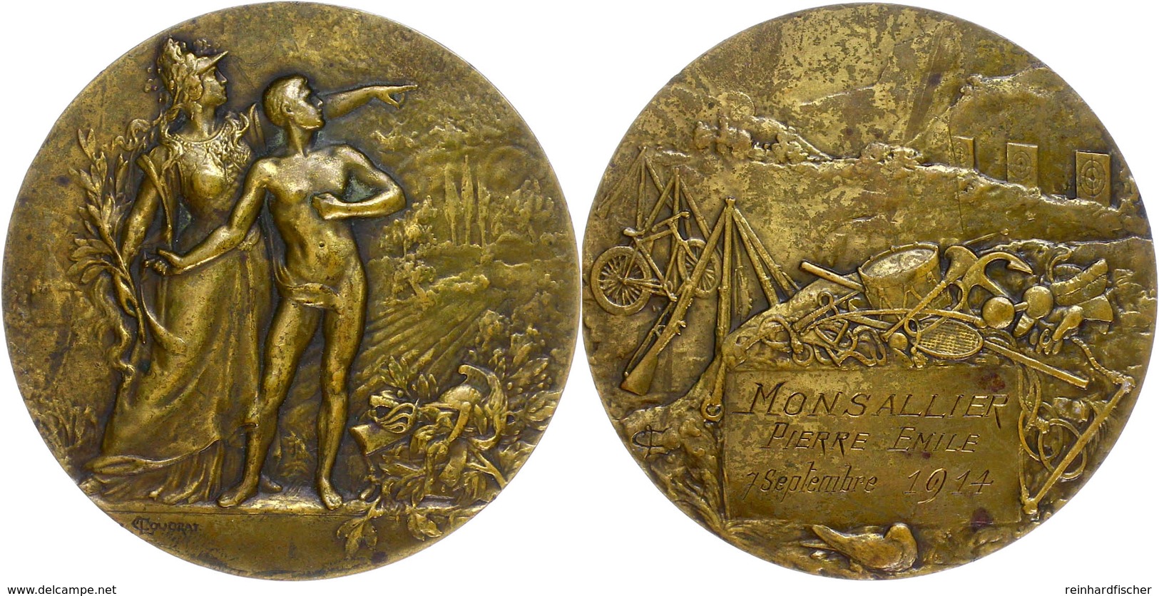 1200 Frankreich, Bronzemedaille (Dm. Ca. 68,60mm, Ca. 140,53g), 1914, Von A. Coudray. Av: Stehende Weibliche Gestalt Mit - Other & Unclassified