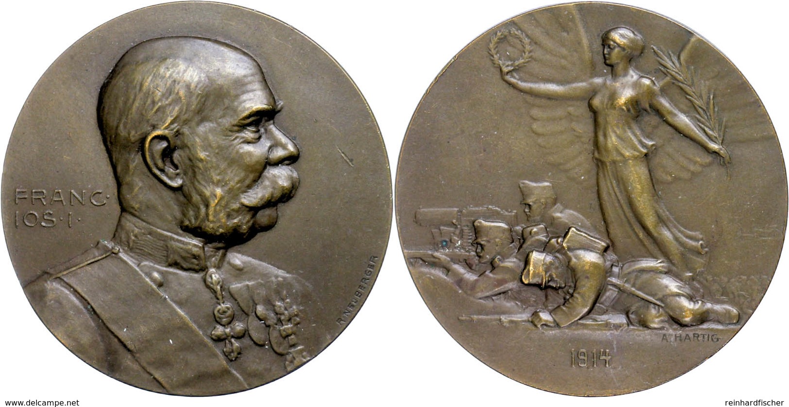 1205 Österreich, Franz Josef I., Bronzemedaille (Dm. Ca. 50mm, Ca. 59,20g), 1914, Von A. Hartig, Auf Den Kriegsbeginn. A - Other & Unclassified